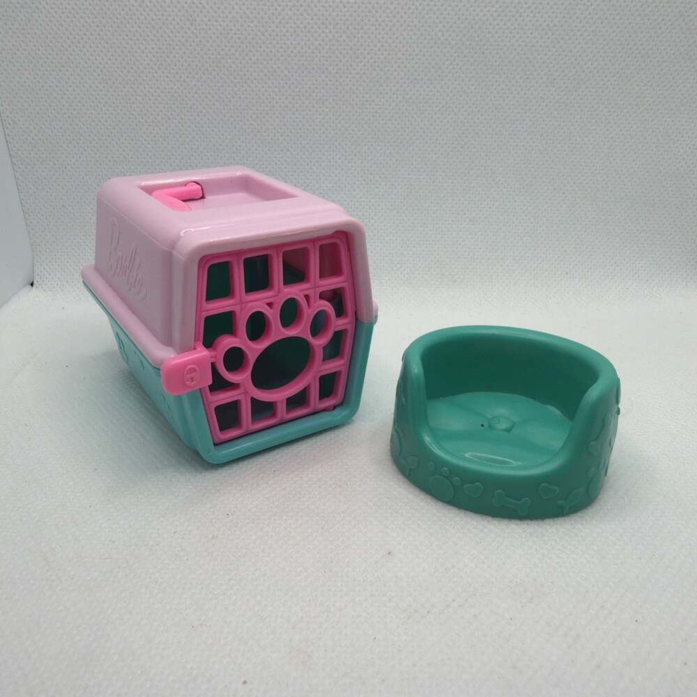 Mattel Barbie Doll Pet Boutique Dog Cat Carrier Pink Teal Carrier And Bed Lot
